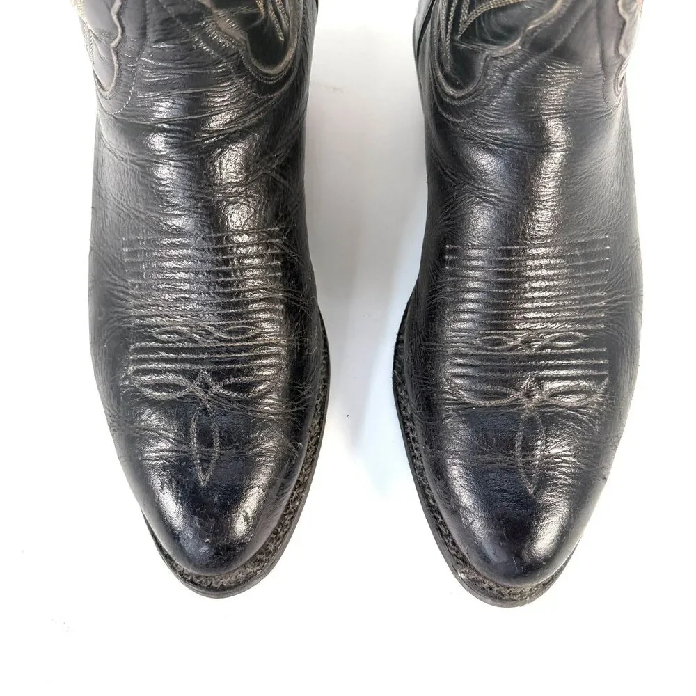 Tony Lama Black Leather Cowboy Western Boots Style B120 Mens Size 8 D Vibram